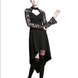 Tripp goth high low key hole black lace dress XL